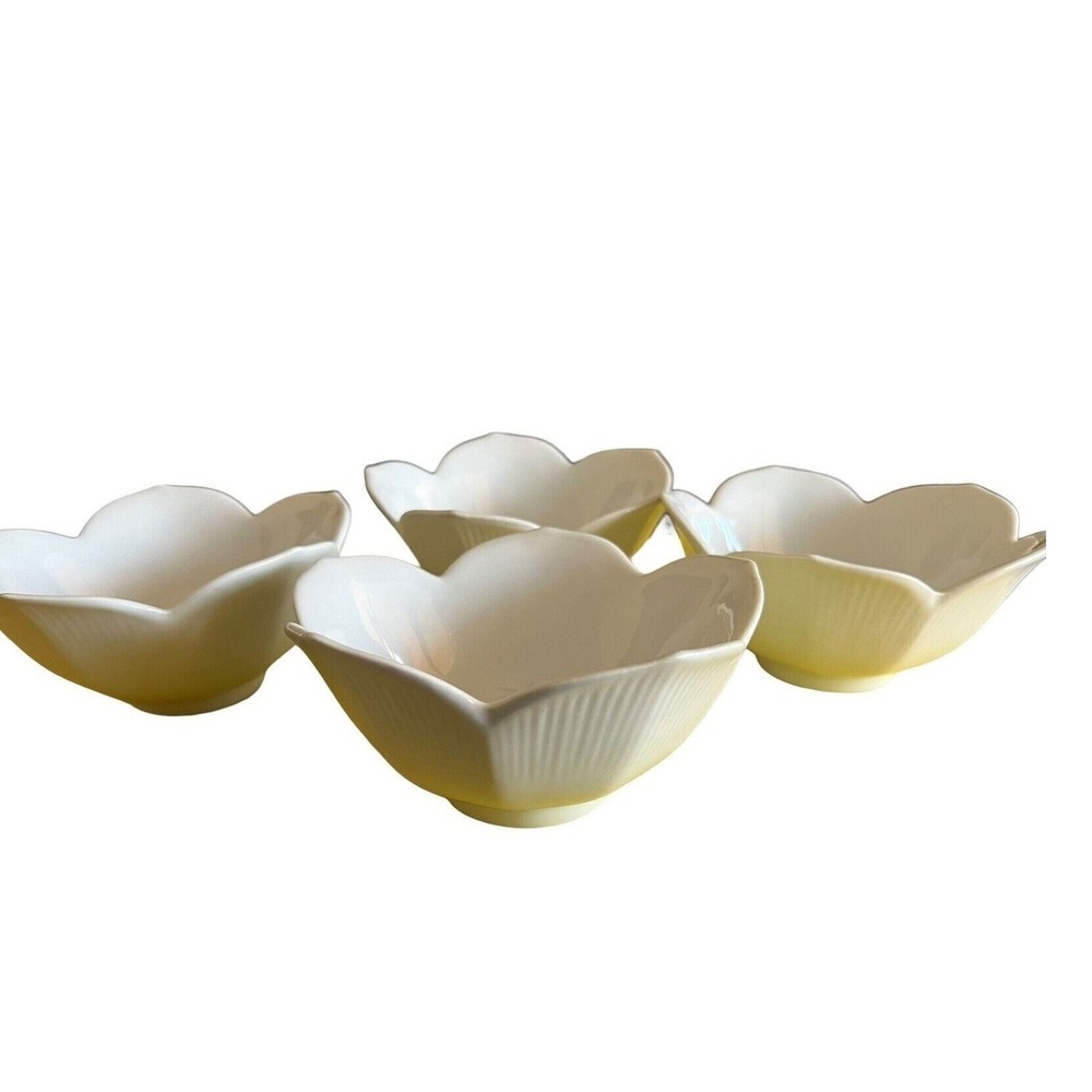 Pier 1 Imports Flower Petal Bowls Set of 4 white Scalloped Ceramic 5.75"